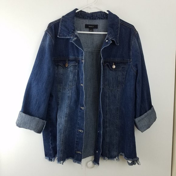 Forever 21 2x Denim Jean Jacket With Frayed Hem - Picture 2 of 13